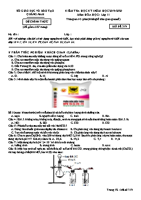 Đề kiểm tra học kỳ I môn Hóa học Lớp 11 - Mã đề 319 - Năm học 2019-2020 - Sở giáo dục và đào tạo Quảng Nam
